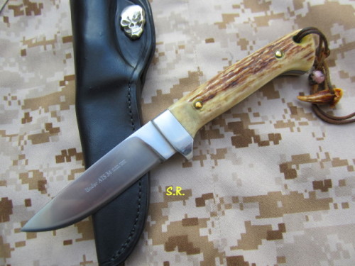 Linder ATS-34 Custom -Knife, Lederscheide, schwarz, Linkshand, Klinge