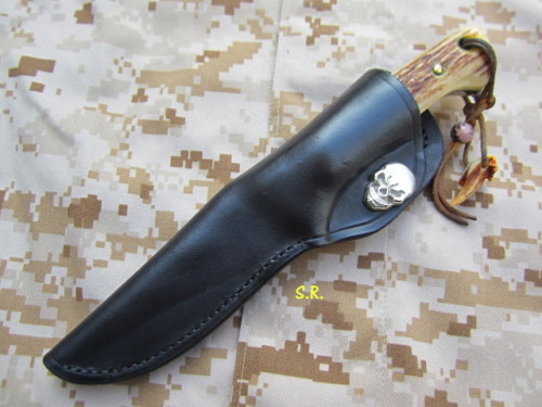Linder ATS-34 Custom -Knife, Lederscheide, schwarz, Linkshand, vorne