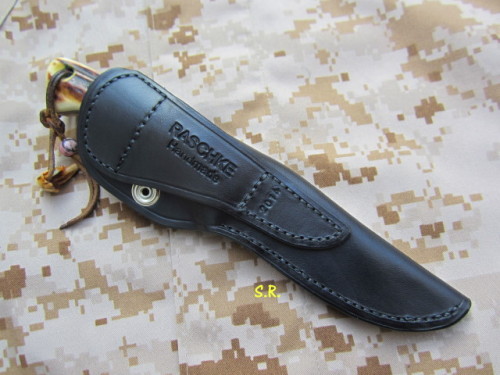 Linder ATS-34 Custom -Knife, Lederscheide, schwarz, Linkshand, hinten